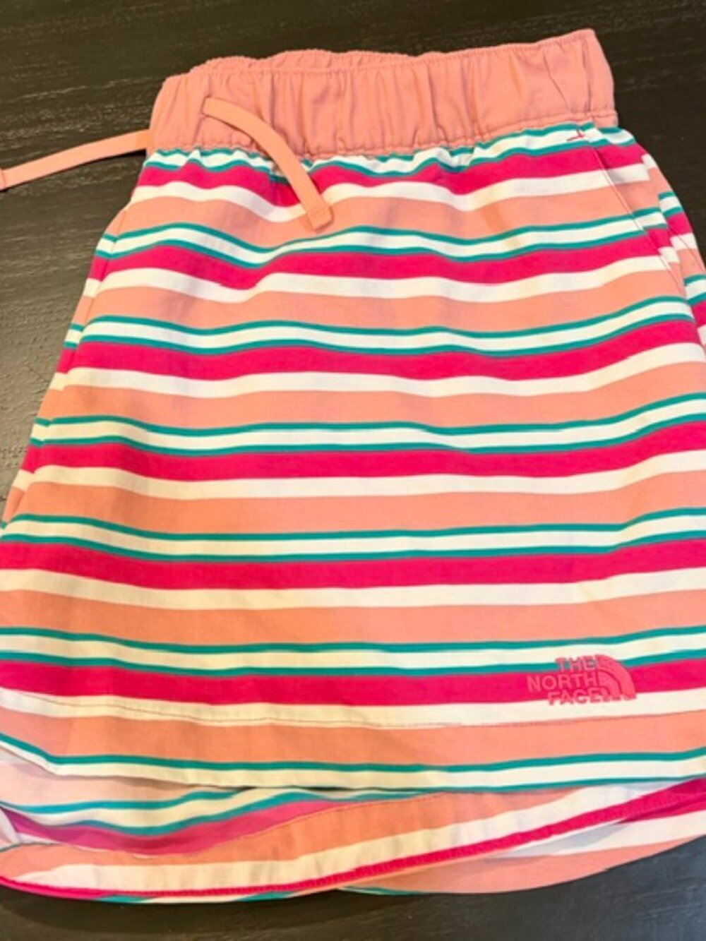 The North Face Women’s XL Striped Shorts Green/Pink Coral Swim Active Casual